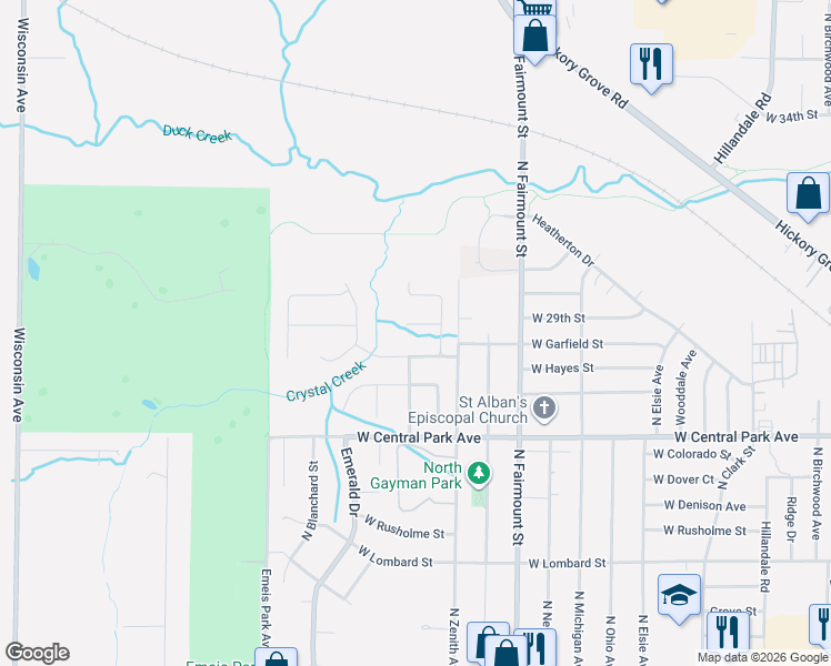 map of restaurants, bars, coffee shops, grocery stores, and more near 4019 West 29th Court in Davenport