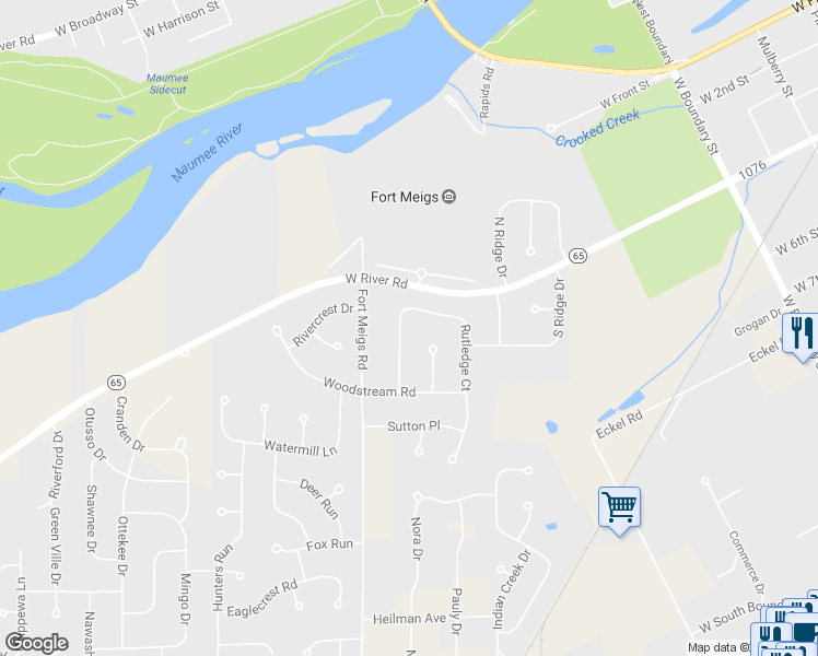 map of restaurants, bars, coffee shops, grocery stores, and more near 396 Rutledge Court in Perrysburg
