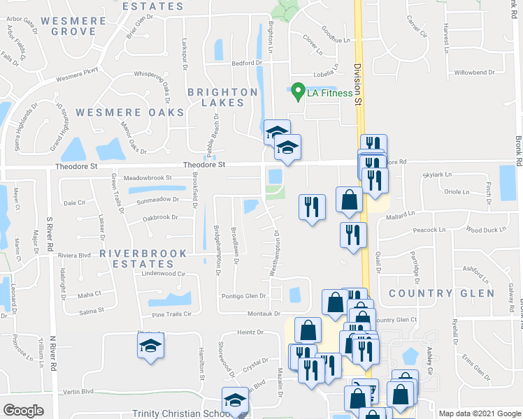 map of restaurants, bars, coffee shops, grocery stores, and more near 1501 Westhampton Drive in Plainfield