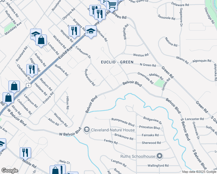 map of restaurants, bars, coffee shops, grocery stores, and more near 2018 Torbenson Drive in Cleveland