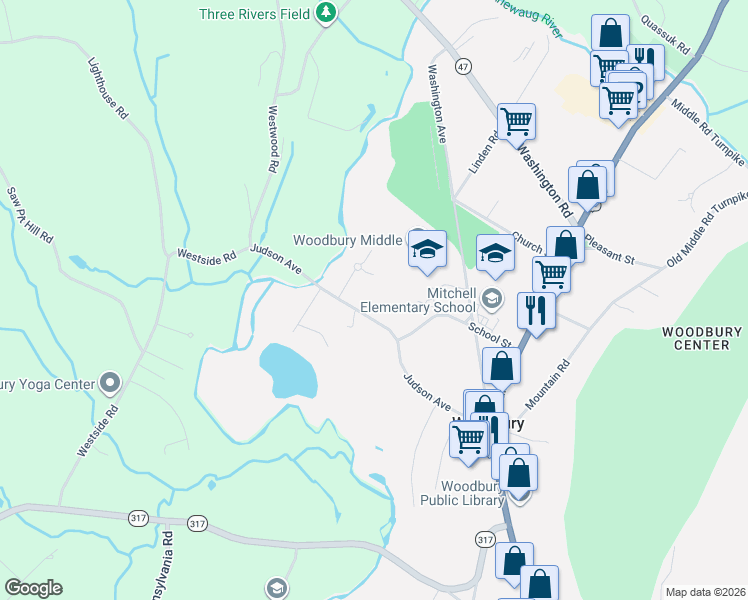 map of restaurants, bars, coffee shops, grocery stores, and more near 82 Judson Ave in Woodbury