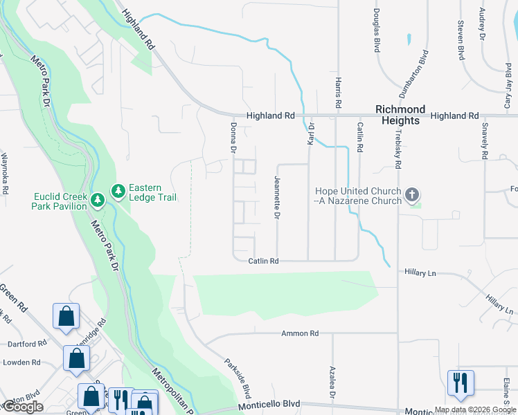 map of restaurants, bars, coffee shops, grocery stores, and more near 567 Bartow Lane in Richmond Heights