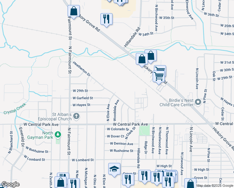 map of restaurants, bars, coffee shops, grocery stores, and more near 3304 Heatherton Drive in Davenport