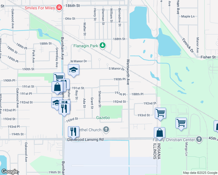 map of restaurants, bars, coffee shops, grocery stores, and more near 3453 191st Street in Lansing