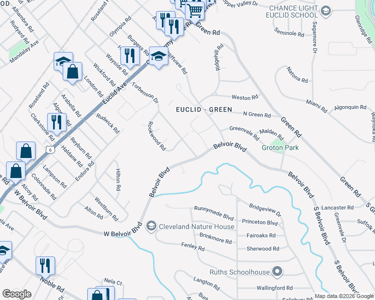 map of restaurants, bars, coffee shops, grocery stores, and more near 2018 Torbenson Drive in Cleveland
