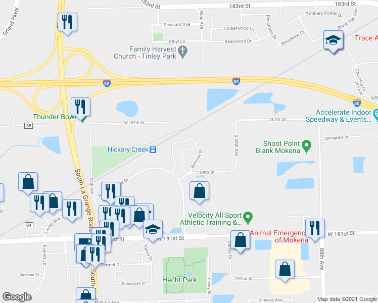 map of restaurants, bars, coffee shops, grocery stores, and more near 9226 West Huntington Court in Mokena