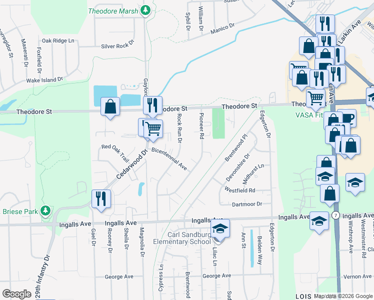 map of restaurants, bars, coffee shops, grocery stores, and more near 1448 Rock Run Drive in Crest Hill