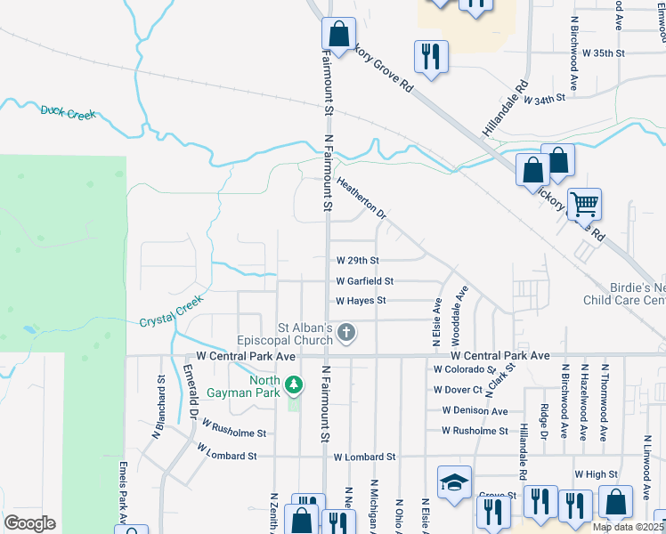 map of restaurants, bars, coffee shops, grocery stores, and more near 3553 West 29th Street in Davenport