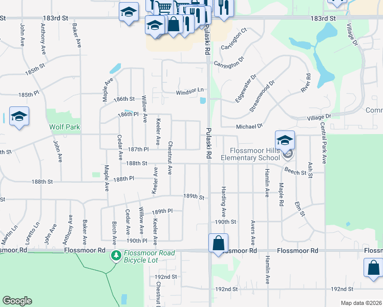 map of restaurants, bars, coffee shops, grocery stores, and more near 4035 187th Place in Country Club Hills