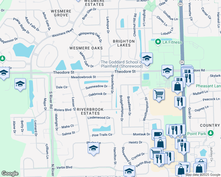 map of restaurants, bars, coffee shops, grocery stores, and more near 5206 Sunmeadow Drive in Plainfield