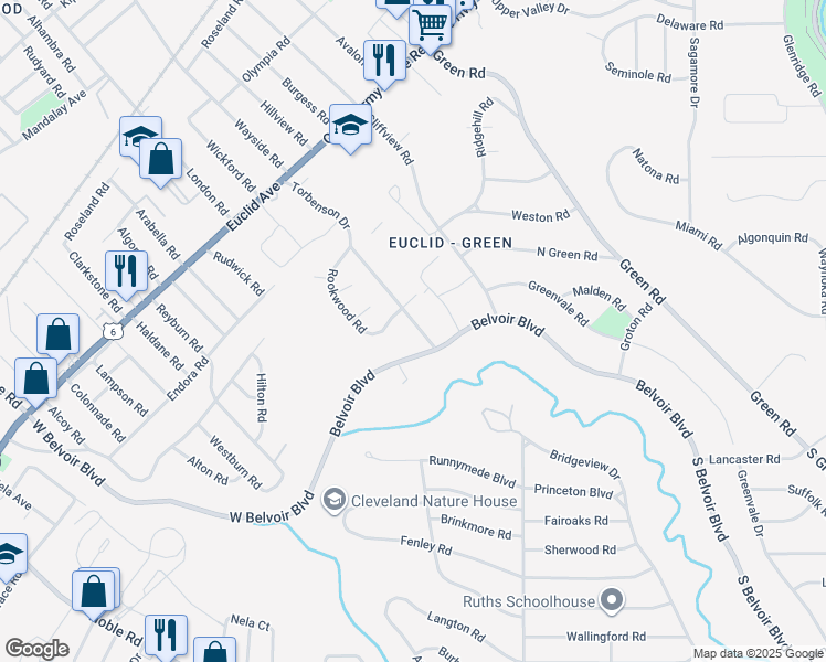 map of restaurants, bars, coffee shops, grocery stores, and more near 2018 Torbenson Drive in Cleveland