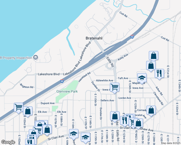 map of restaurants, bars, coffee shops, grocery stores, and more near 315 Dundee Drive in Cleveland