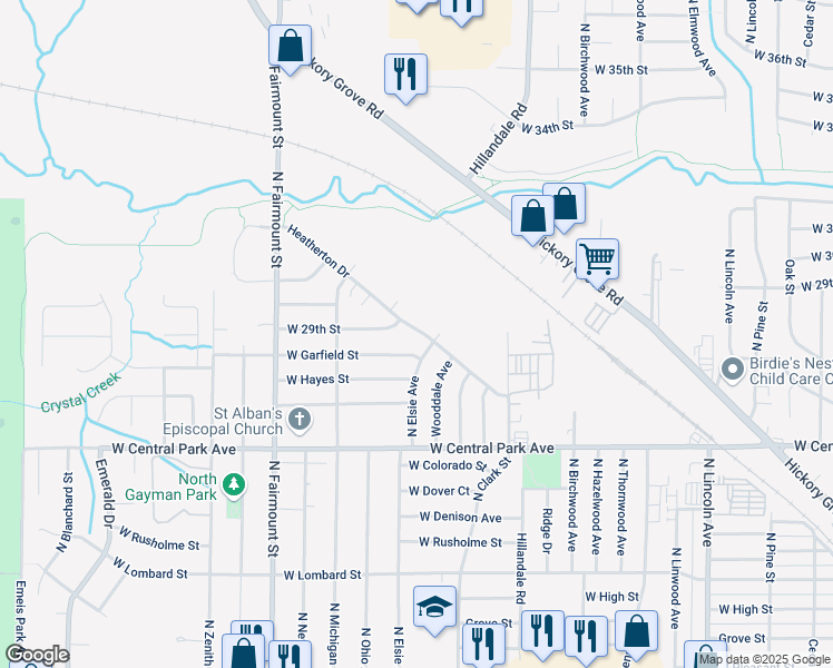 map of restaurants, bars, coffee shops, grocery stores, and more near 2814 North Elsie Avenue in Davenport