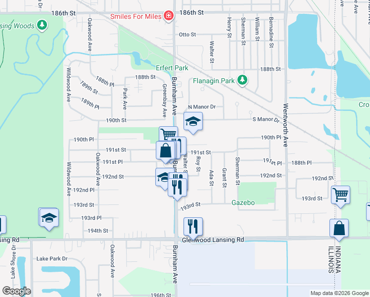 map of restaurants, bars, coffee shops, grocery stores, and more near 3230 191st St in Lansing