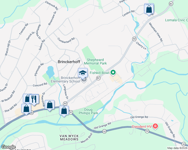 map of restaurants, bars, coffee shops, grocery stores, and more near 11 Riverview Drive in Fishkill