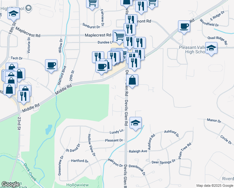 map of restaurants, bars, coffee shops, grocery stores, and more near 3210 Holiday Court in Bettendorf