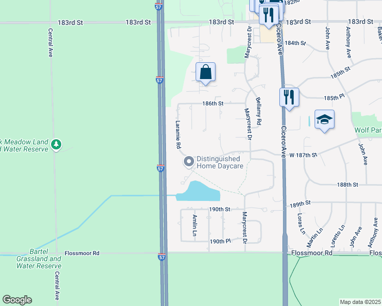 map of restaurants, bars, coffee shops, grocery stores, and more near 5080 West 187th Street in Country Club Hills