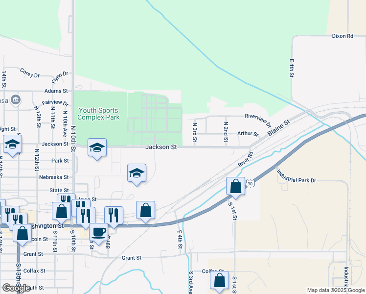 map of restaurants, bars, coffee shops, grocery stores, and more near 555 Jackson Street in Blair