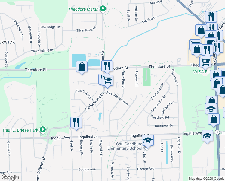 map of restaurants, bars, coffee shops, grocery stores, and more near 2390 Bicentennial Avenue in Crest Hill