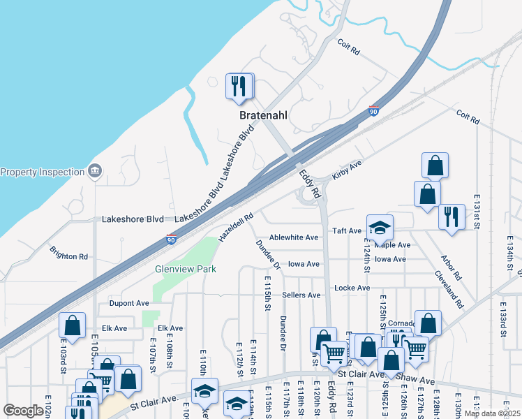 map of restaurants, bars, coffee shops, grocery stores, and more near 315 Dundee Drive in Cleveland