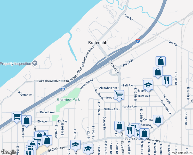 map of restaurants, bars, coffee shops, grocery stores, and more near 315 Dundee Drive in Cleveland