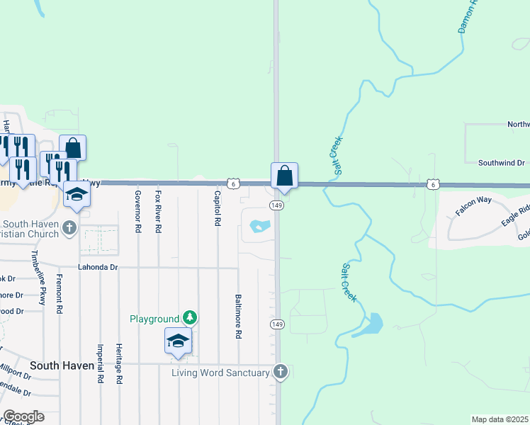 map of restaurants, bars, coffee shops, grocery stores, and more near 798 Baltimore Road in Valparaiso