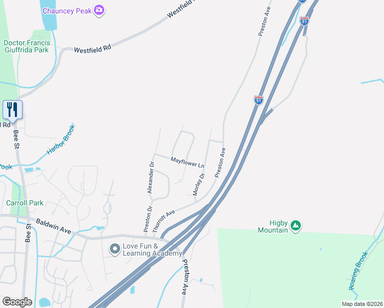map of restaurants, bars, coffee shops, grocery stores, and more near 19 Butternut Drive in Meriden