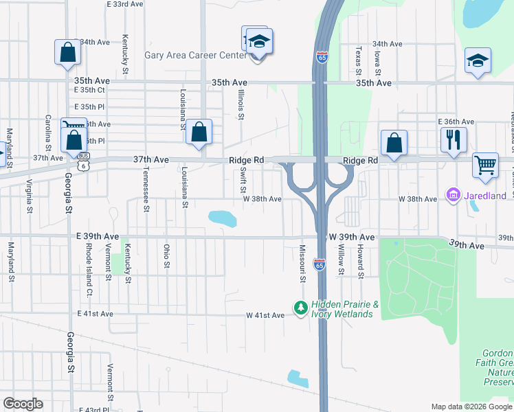 map of restaurants, bars, coffee shops, grocery stores, and more near 3808 Alabama Street in Hobart