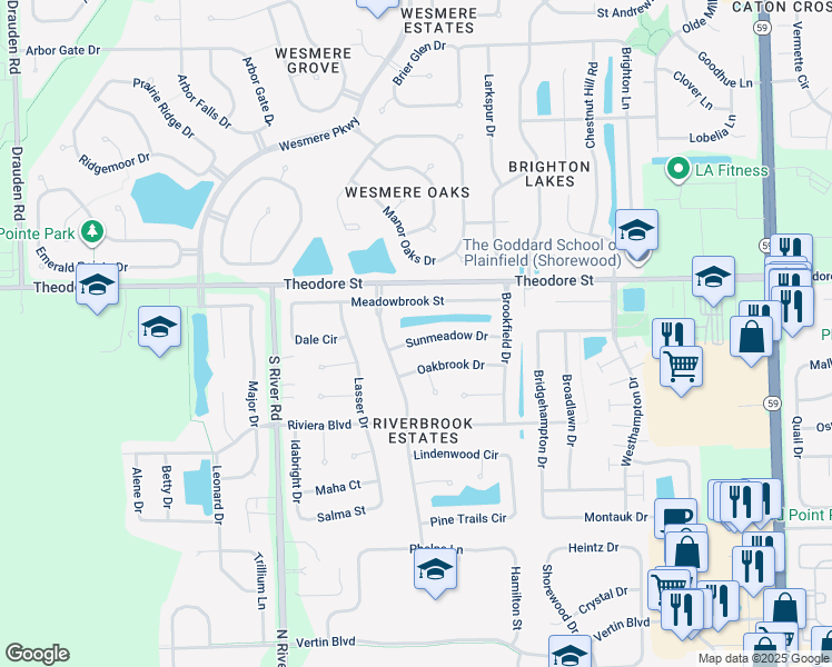 map of restaurants, bars, coffee shops, grocery stores, and more near 5313 Sunmeadow Drive in Plainfield