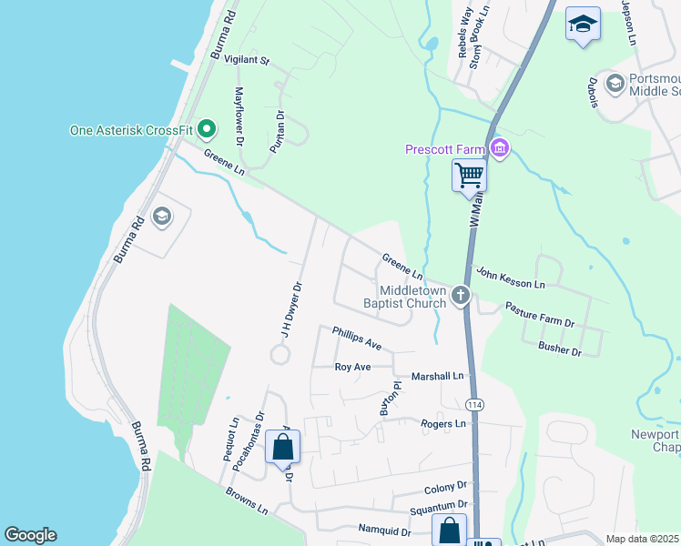 map of restaurants, bars, coffee shops, grocery stores, and more near 32 Gossets Turn Drive in Middletown