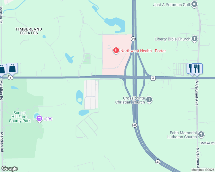 map of restaurants, bars, coffee shops, grocery stores, and more near 80 U.S. 6 in Valparaiso