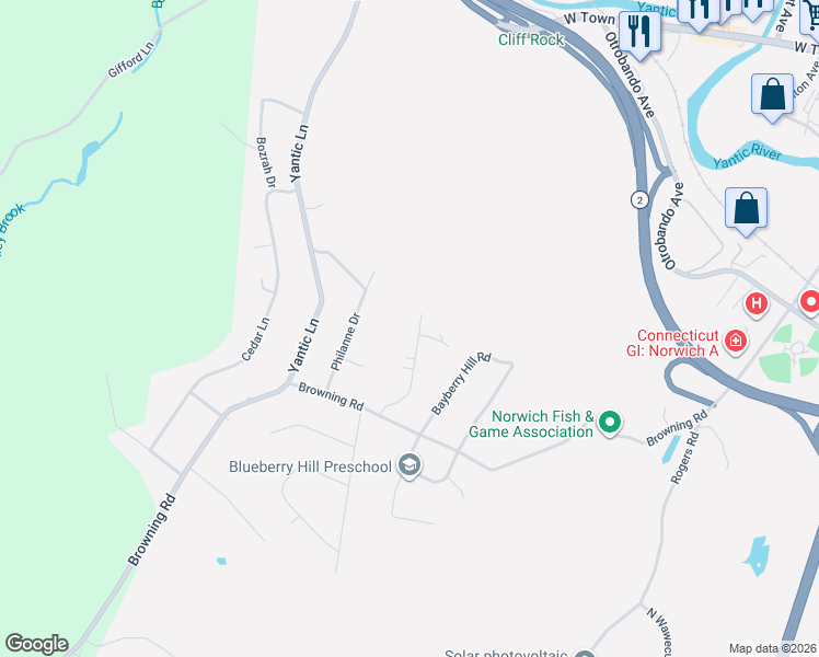 map of restaurants, bars, coffee shops, grocery stores, and more near 30 Beechwood Boulevard in Norwich