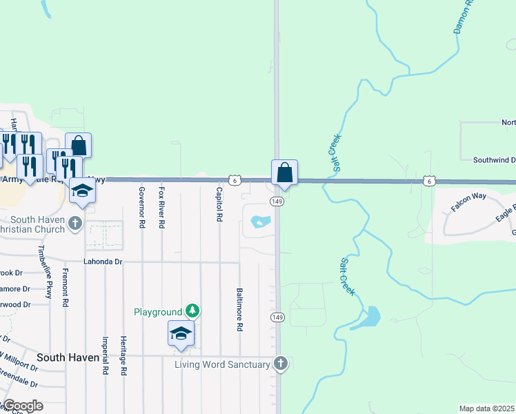 map of restaurants, bars, coffee shops, grocery stores, and more near 796 Baltimore Road in Valparaiso