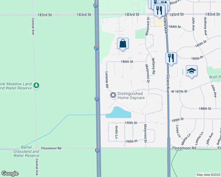 map of restaurants, bars, coffee shops, grocery stores, and more near 5080 West 187th Street in Country Club Hills