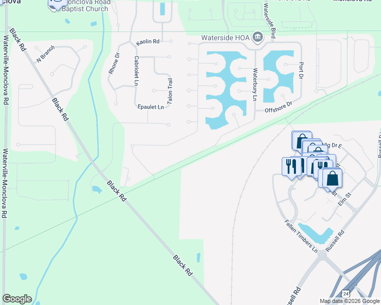 map of restaurants, bars, coffee shops, grocery stores, and more near 5072 Lake Breeze Lane in Maumee