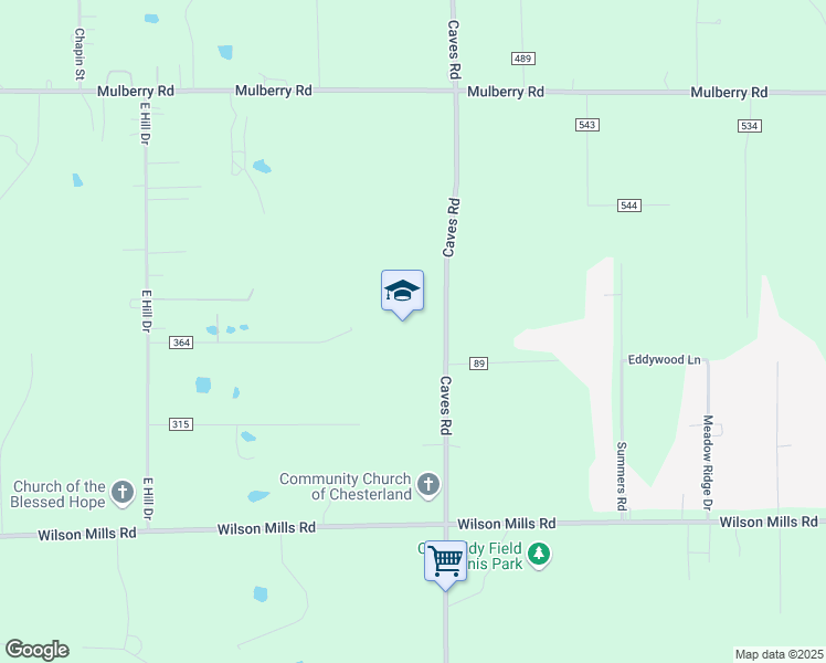 map of restaurants, bars, coffee shops, grocery stores, and more near 11844 Caves Road in Chesterland
