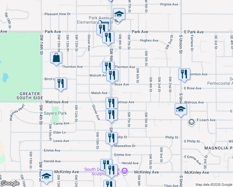 map of restaurants, bars, coffee shops, grocery stores, and more near in Des Moines
