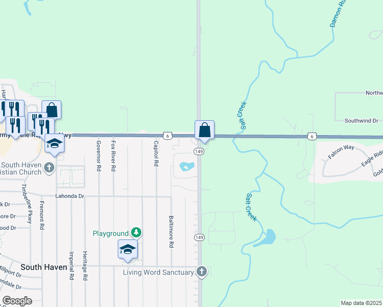 map of restaurants, bars, coffee shops, grocery stores, and more near 798 Baltimore Road in Valparaiso