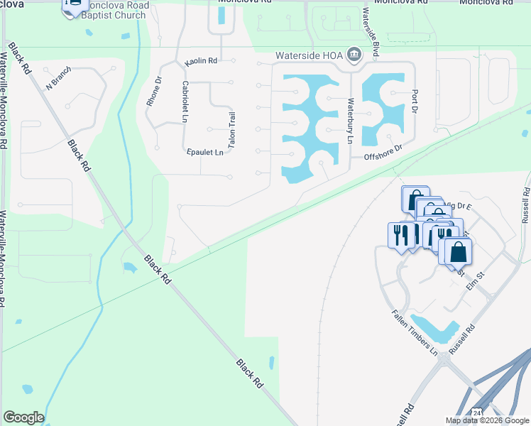 map of restaurants, bars, coffee shops, grocery stores, and more near 5072 Lake Breeze Lane in Maumee