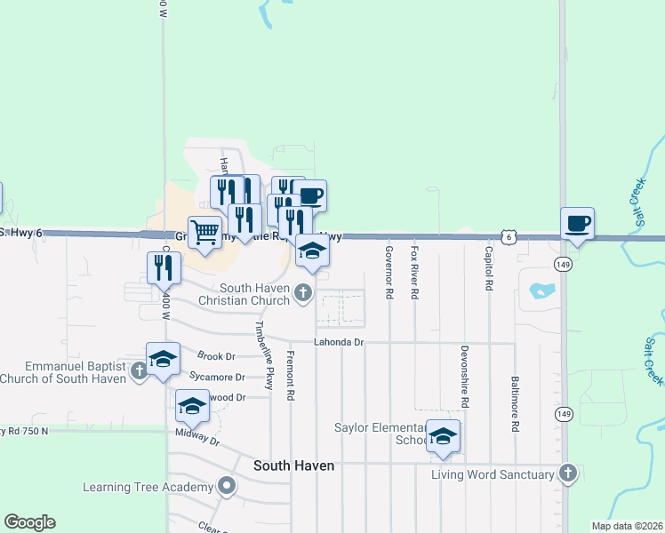 map of restaurants, bars, coffee shops, grocery stores, and more near 785 North Heritage Road in Valparaiso