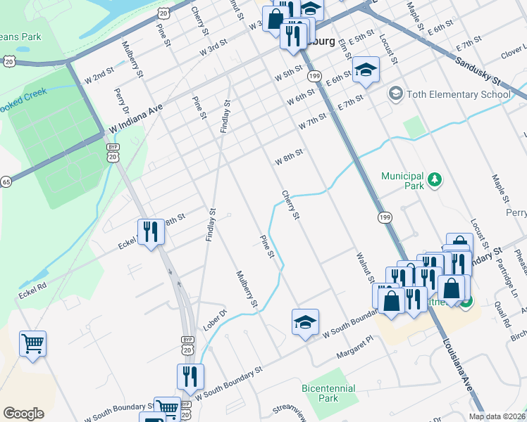 map of restaurants, bars, coffee shops, grocery stores, and more near 875 Pine Street in Perrysburg