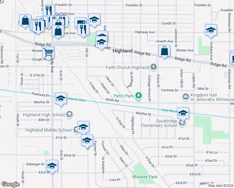 map of restaurants, bars, coffee shops, grocery stores, and more near 3200-3248 W Wirth Rd in Highland