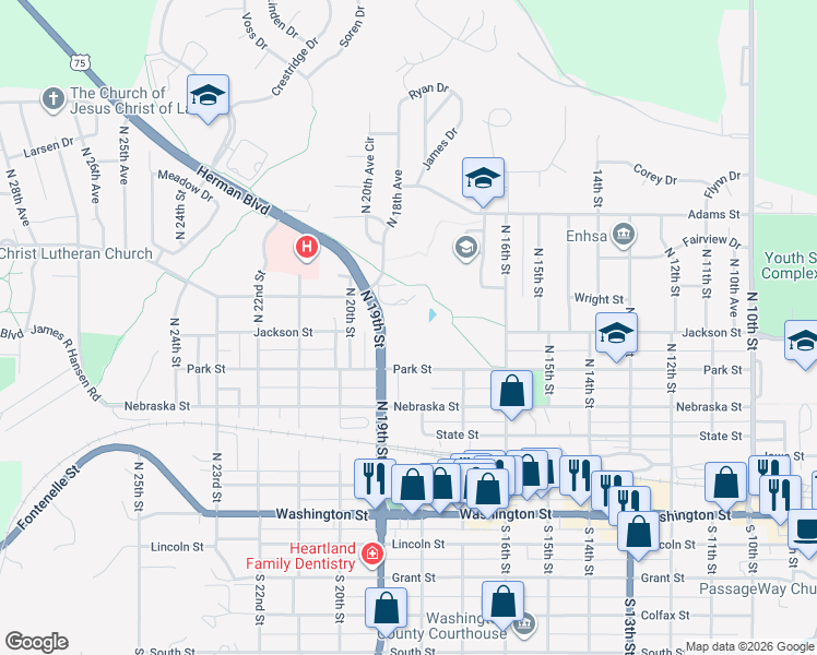map of restaurants, bars, coffee shops, grocery stores, and more near 1776 Park Street in Blair