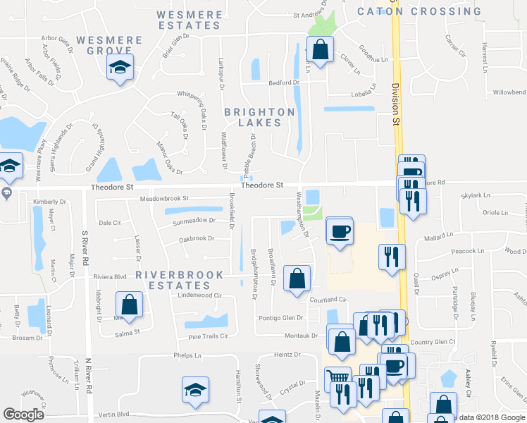 map of restaurants, bars, coffee shops, grocery stores, and more near 5117 Gardiner Glenn Drive in Plainfield