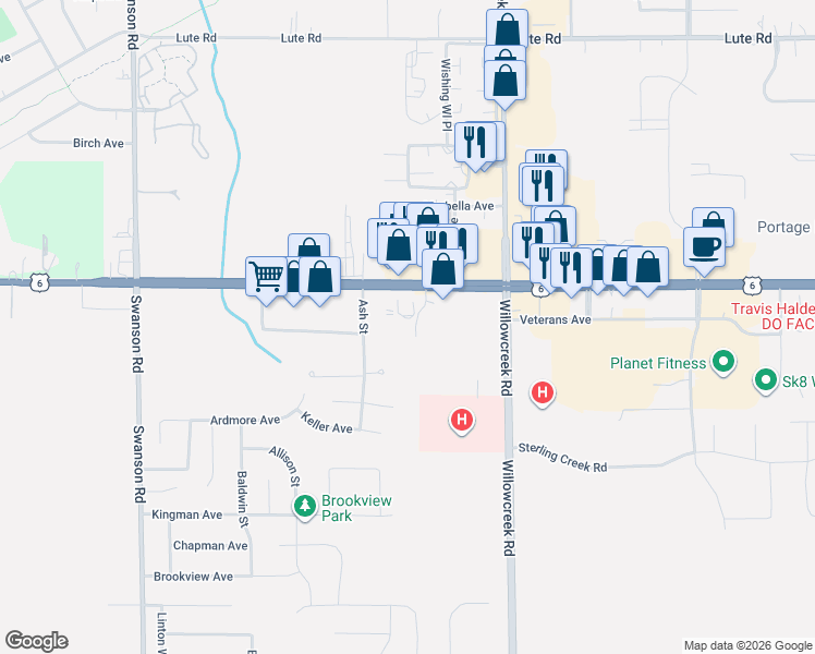 map of restaurants, bars, coffee shops, grocery stores, and more near 5873-5875 37th Ave in Portage