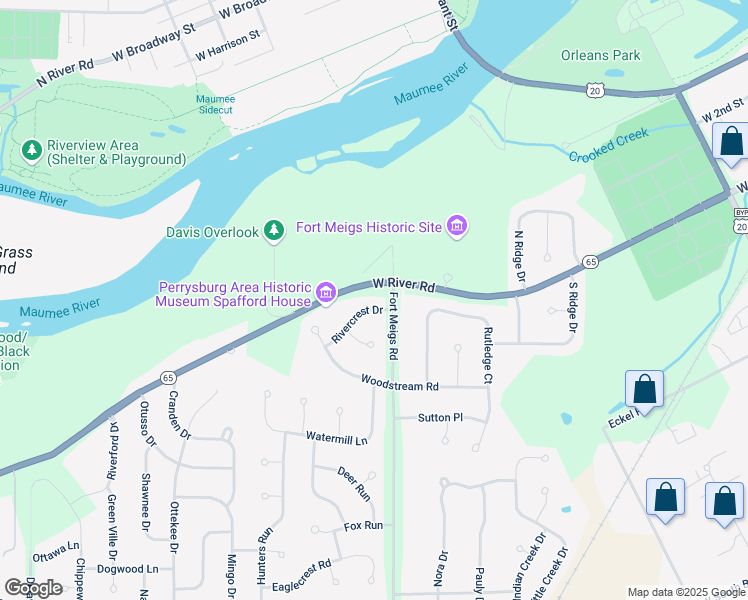 map of restaurants, bars, coffee shops, grocery stores, and more near 27459 Fort Meigs Road in Perrysburg