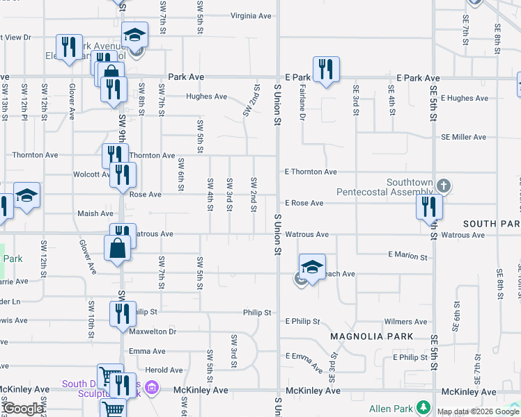 map of restaurants, bars, coffee shops, grocery stores, and more near 3720 South Union Street in Des Moines