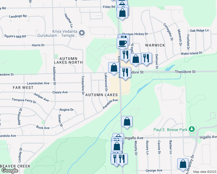 map of restaurants, bars, coffee shops, grocery stores, and more near 1414 Lakewood Drive in Joliet