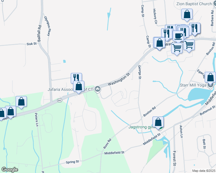 map of restaurants, bars, coffee shops, grocery stores, and more near 1241 Washington Street in Middletown
