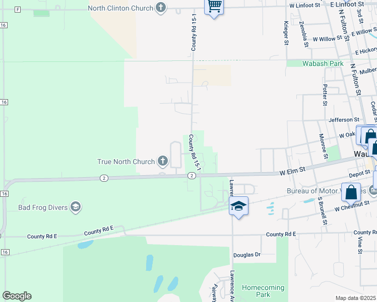 map of restaurants, bars, coffee shops, grocery stores, and more near 241-251 Enterprise Ave in Wauseon